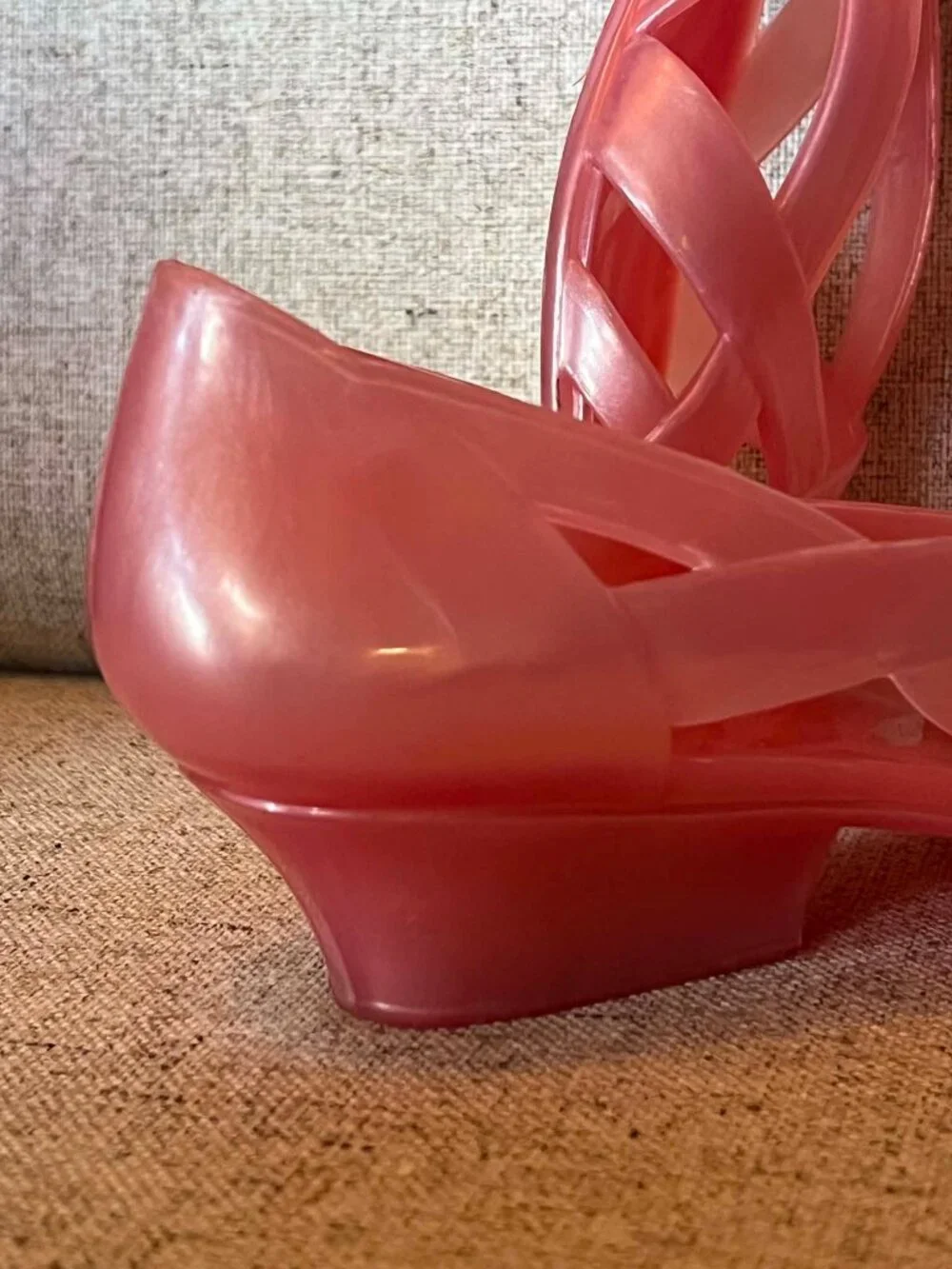 Vintage 80's-90's Wedge Jelly Shoes Peachy/Pink Size Y7